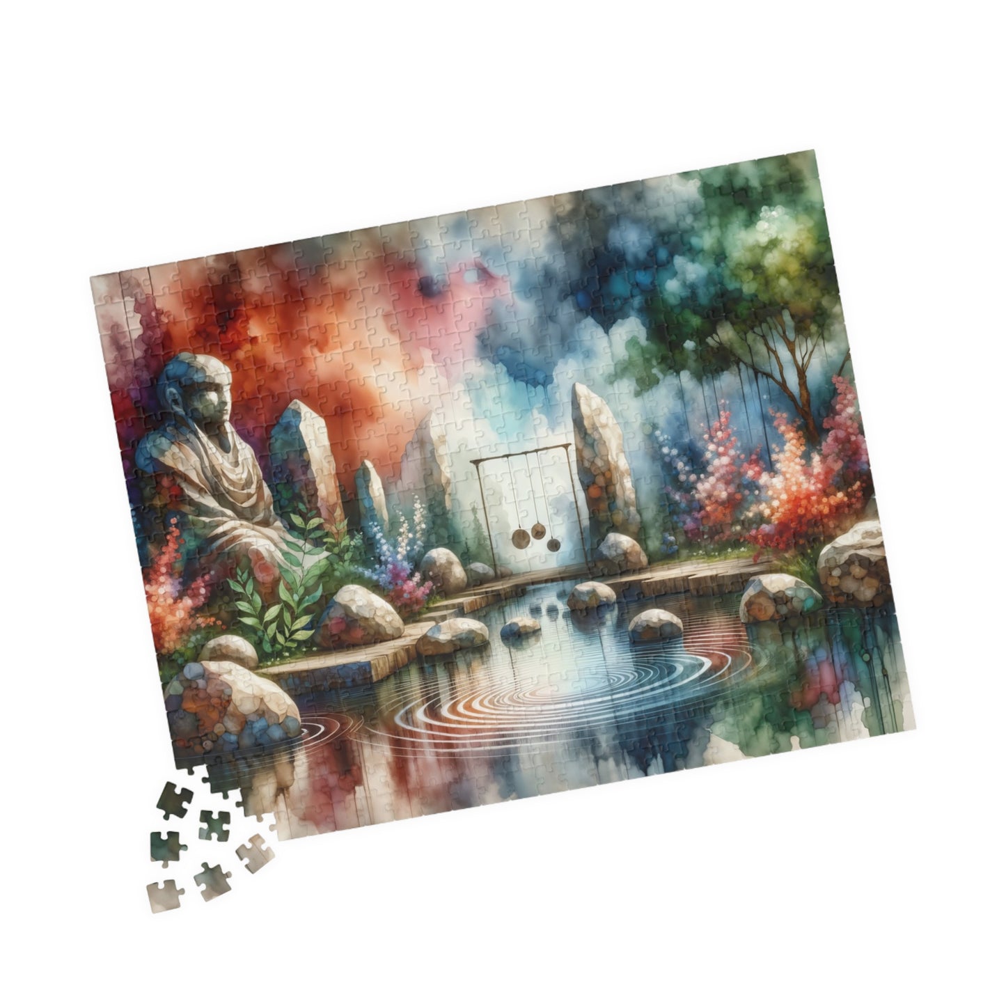 Zen Buddha Sanctuary Puzzle - Meditative Watercolor Scene
