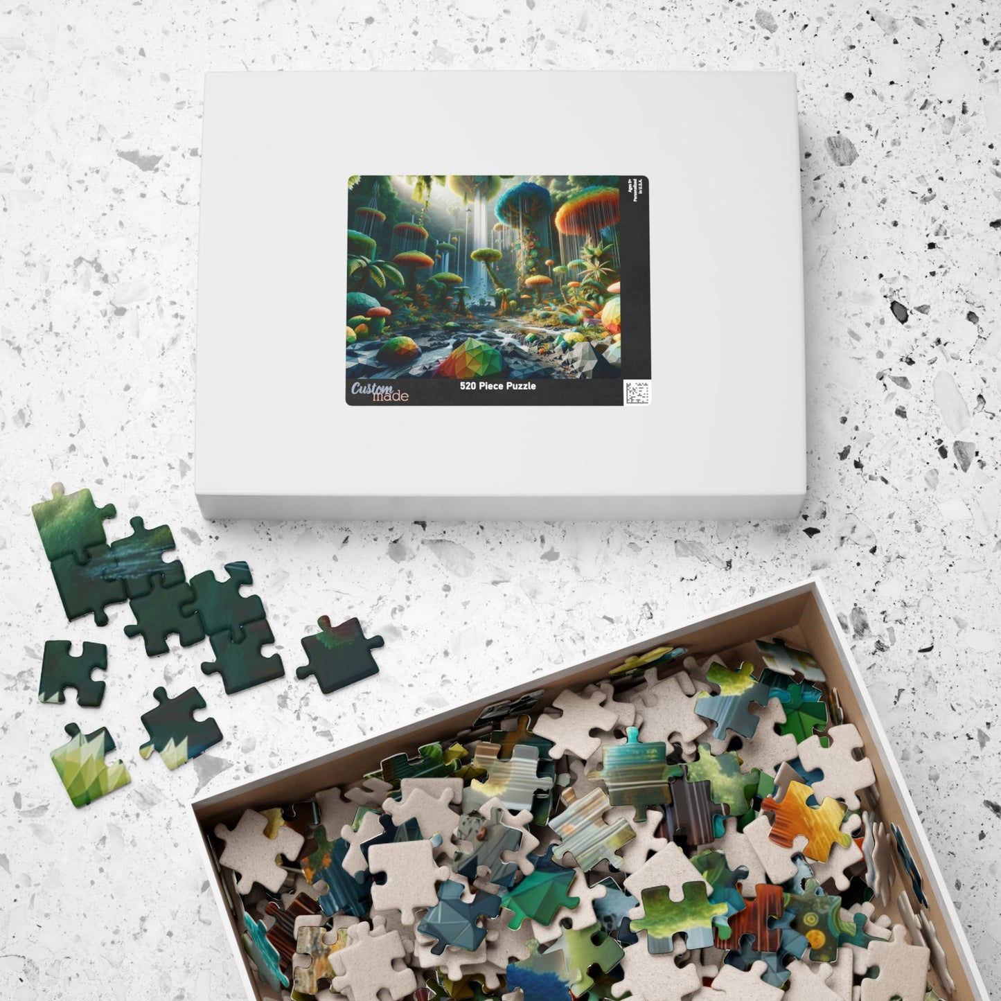 Crystal Jungle Puzzle - Geometric Paradise with Vibrant Plant Life
