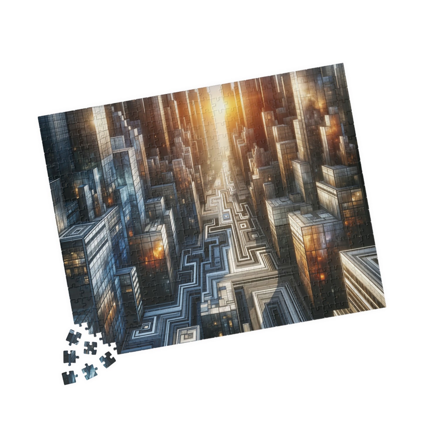 Circuit City Puzzle - Futuristic Glowing Skyscrapers with Geometric Streets