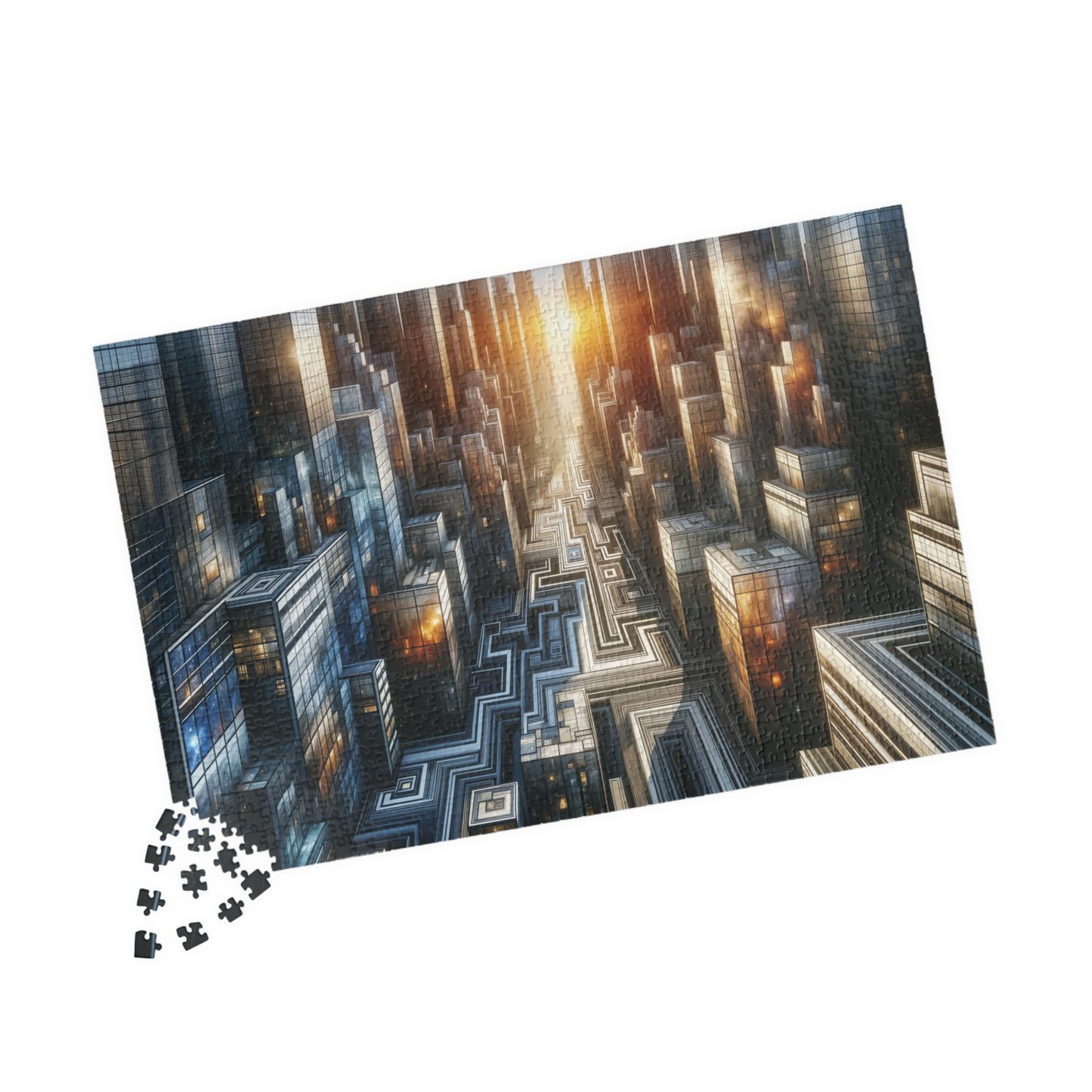 Circuit City Puzzle - Futuristic Glowing Skyscrapers with Geometric Streets