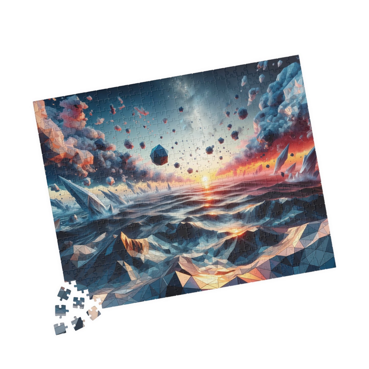 Oceanic Polygons Puzzle - Geometric Sunset Seascape