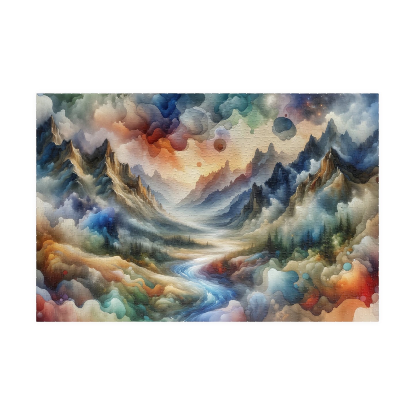 Ethereal Valley Puzzle - Flowing Watercolor Landscape