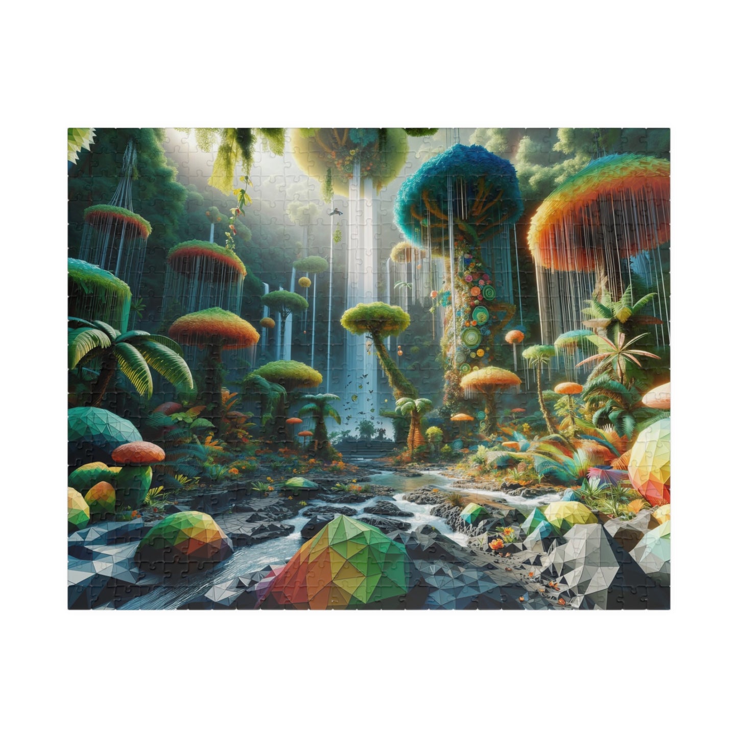 Crystal Jungle Puzzle - Geometric Paradise with Vibrant Plant Life