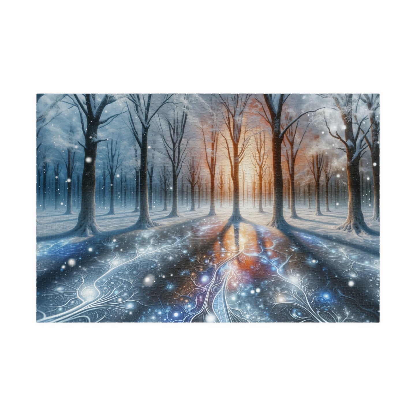 Winter Enchantment Puzzle - Snow Forest with Glowing Fractal Ground