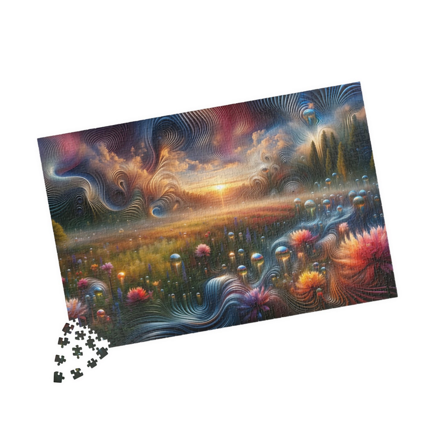 Fluid Sky Meadow Puzzle - Surreal Landscape with Swirling Patterns
