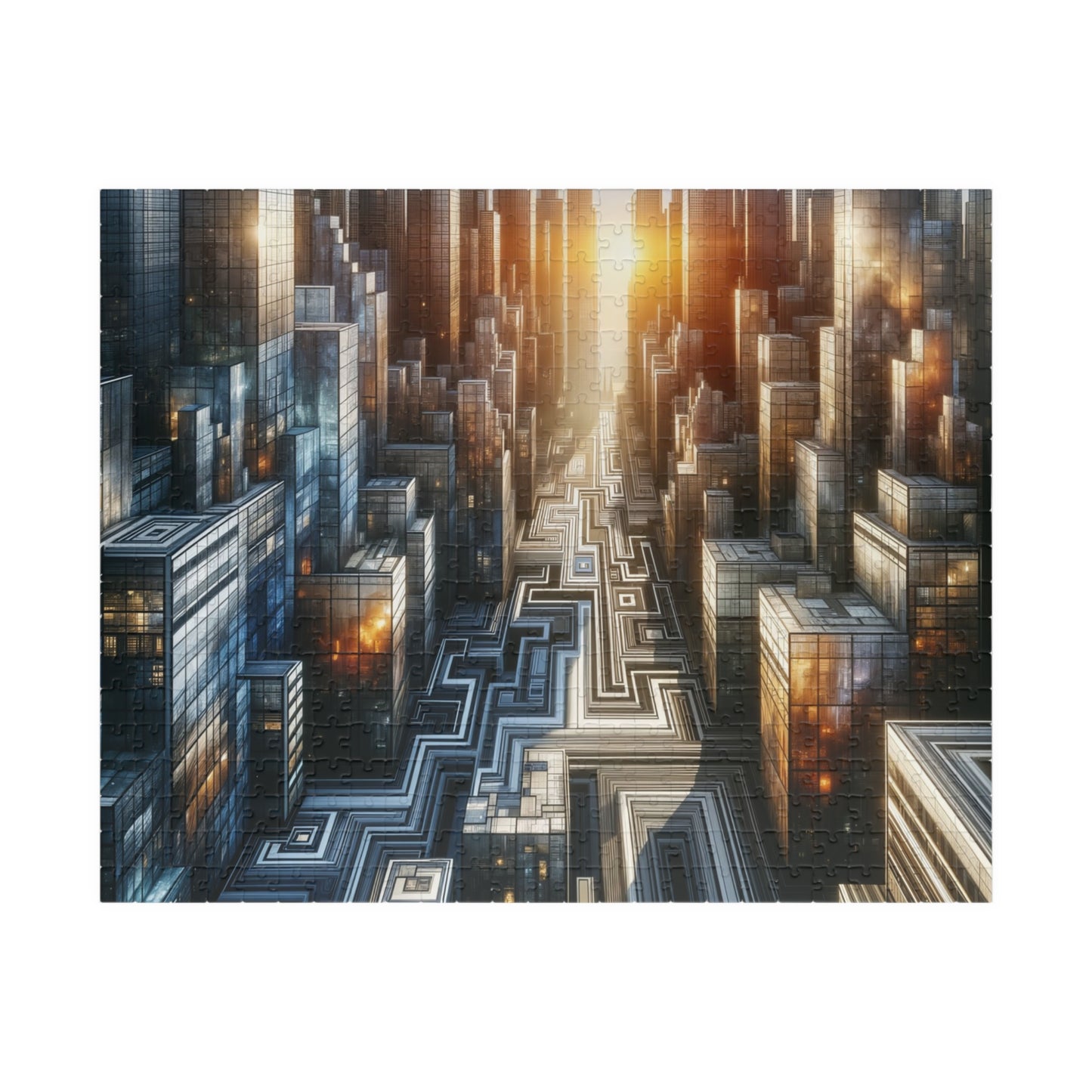 Circuit City Puzzle - Futuristic Glowing Skyscrapers with Geometric Streets