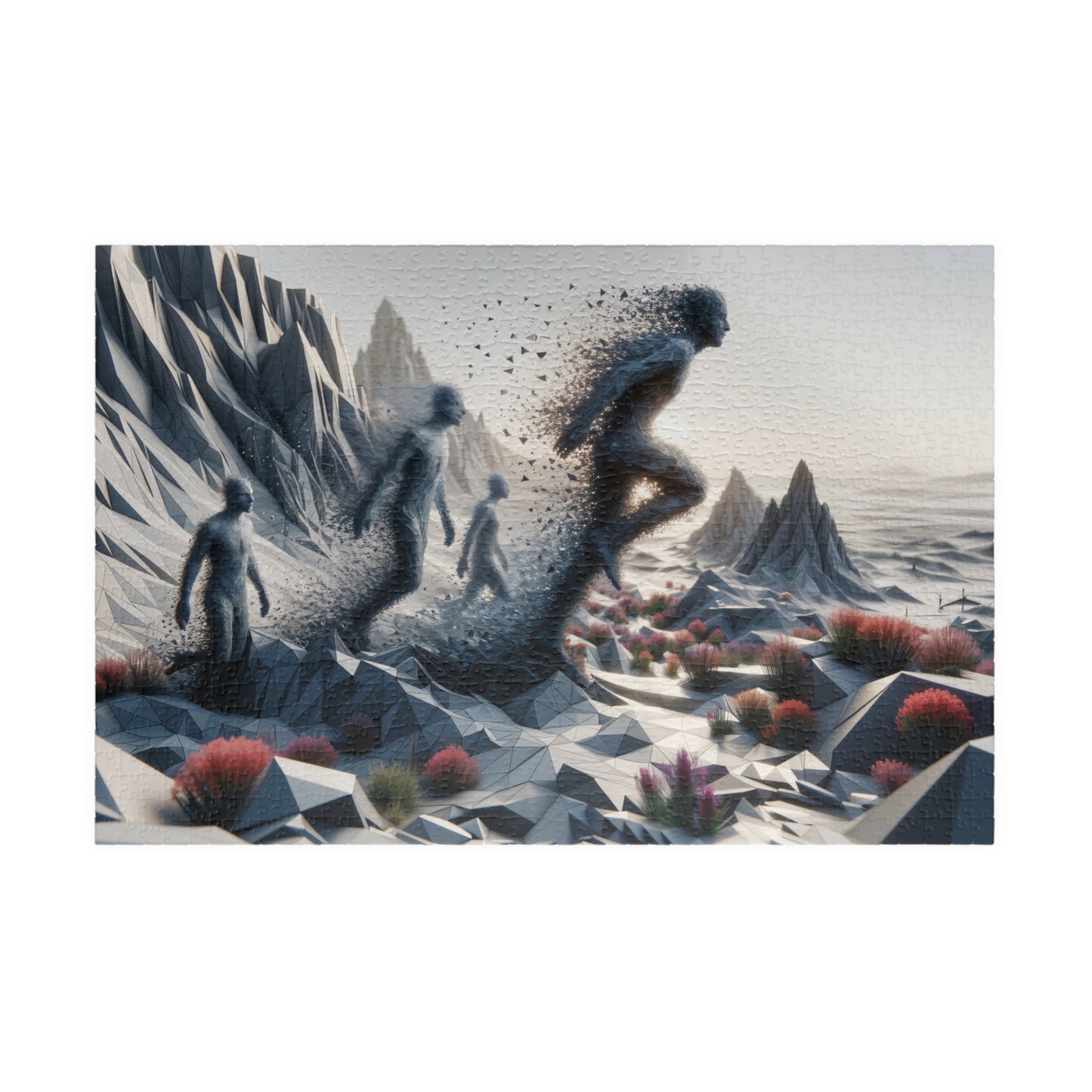 Geometric Human Forms Puzzle - Low-Poly Art Mountain Landscape