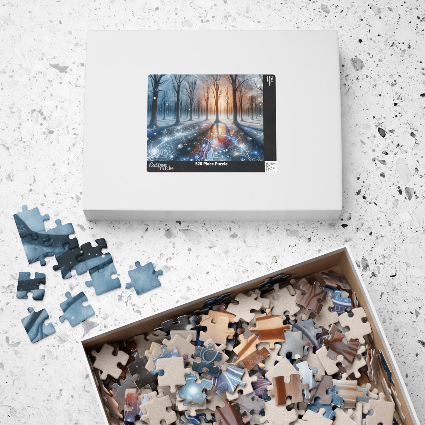 Winter Enchantment Puzzle - Snow Forest with Glowing Fractal Ground