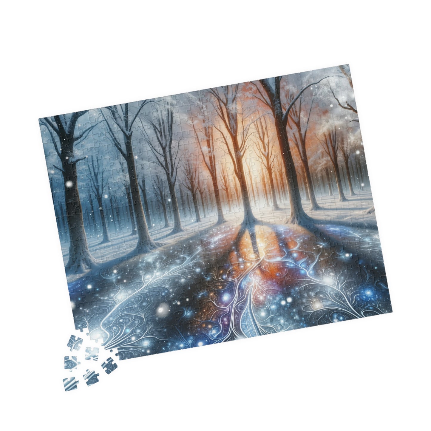 Winter Enchantment Puzzle - Snow Forest with Glowing Fractal Ground