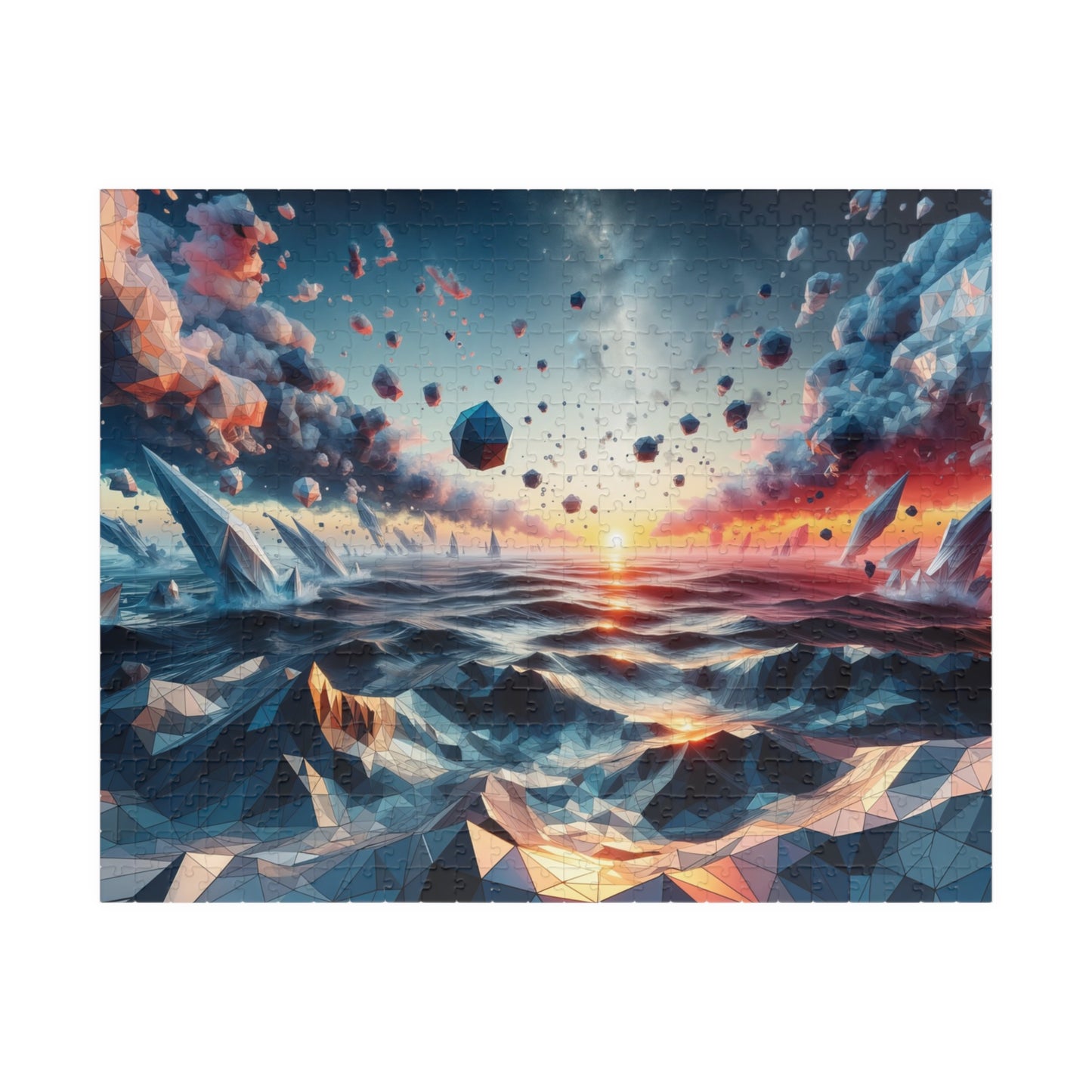 Oceanic Polygons Puzzle - Geometric Sunset Seascape