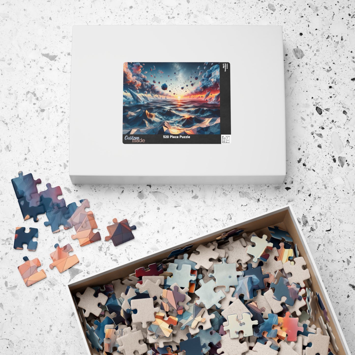 Oceanic Polygons Puzzle - Geometric Sunset Seascape