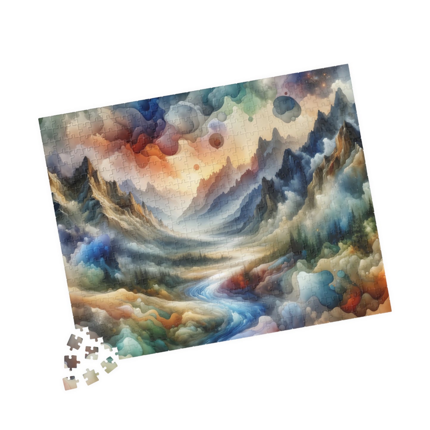 Ethereal Valley Puzzle - Flowing Watercolor Landscape