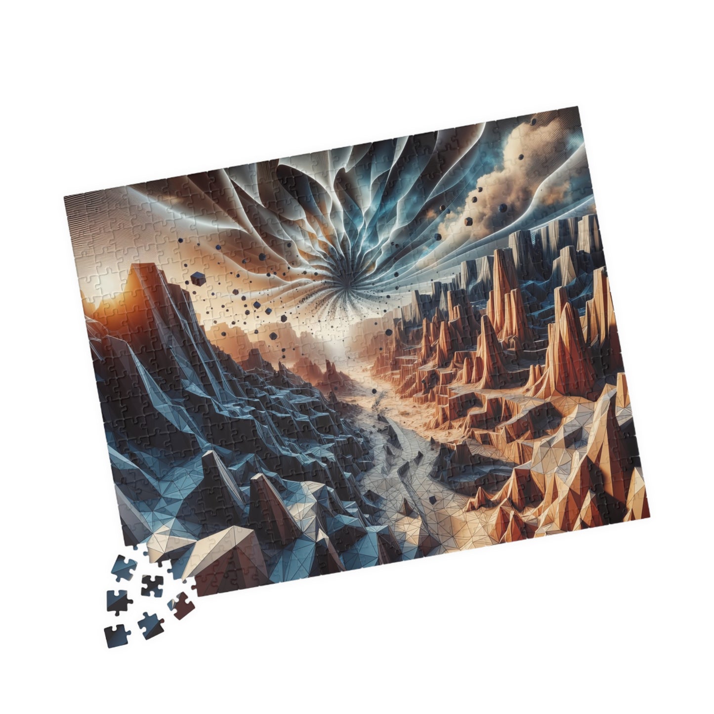 Low-Poly Canyon Puzzle - Geometric Valley with Contrasting Colors