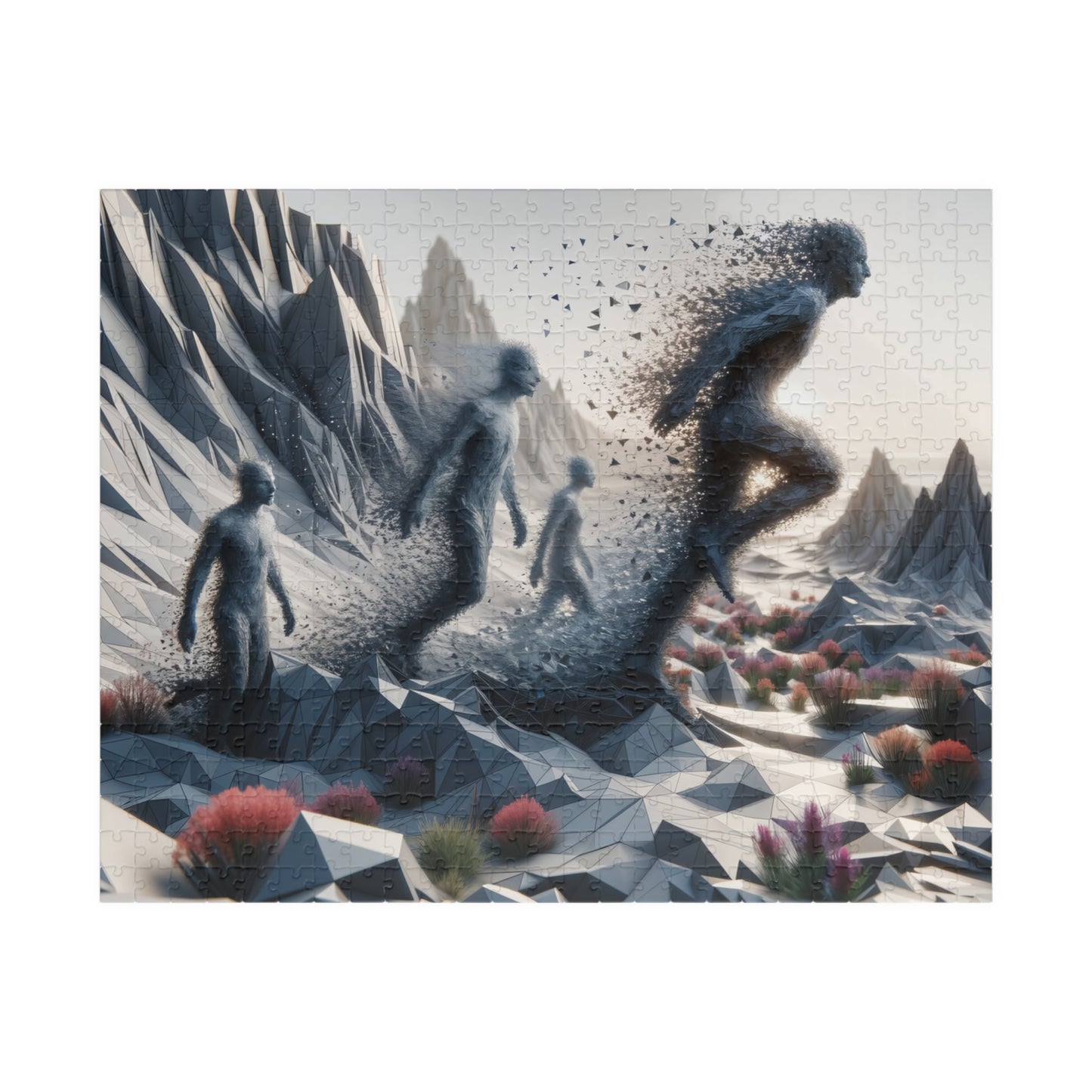 Geometric Human Forms Puzzle - Low-Poly Art Mountain Landscape