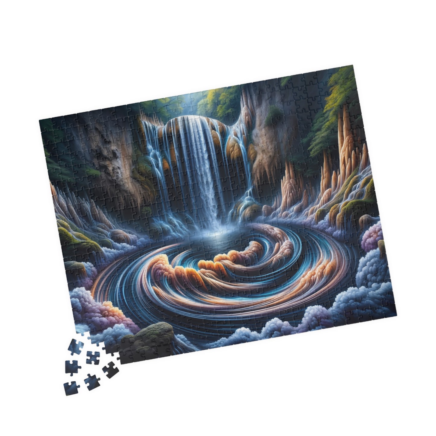 Spiral Waterfall Puzzle - Fantasy Canyon with Textile-Like Flowing Water