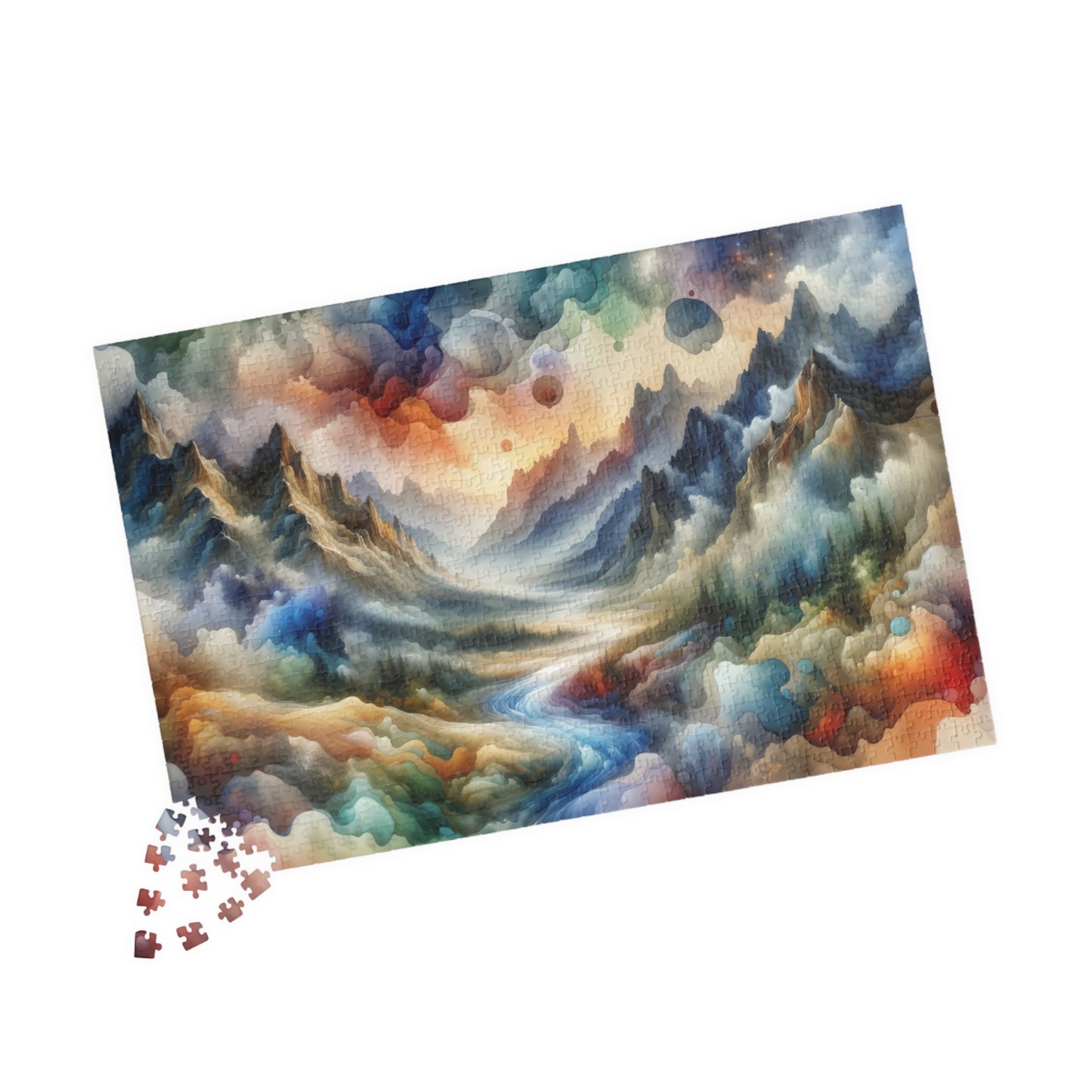 Ethereal Valley Puzzle - Flowing Watercolor Landscape