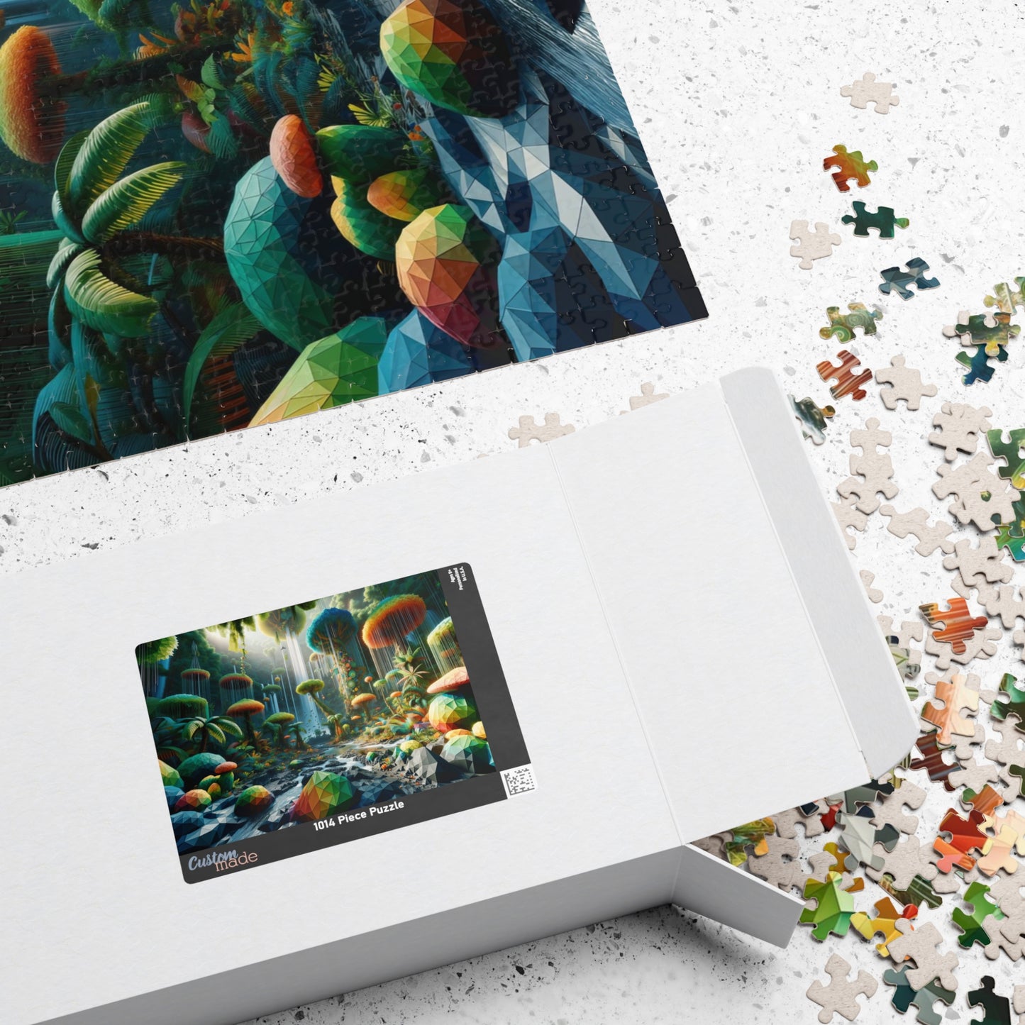Crystal Jungle Puzzle - Geometric Paradise with Vibrant Plant Life