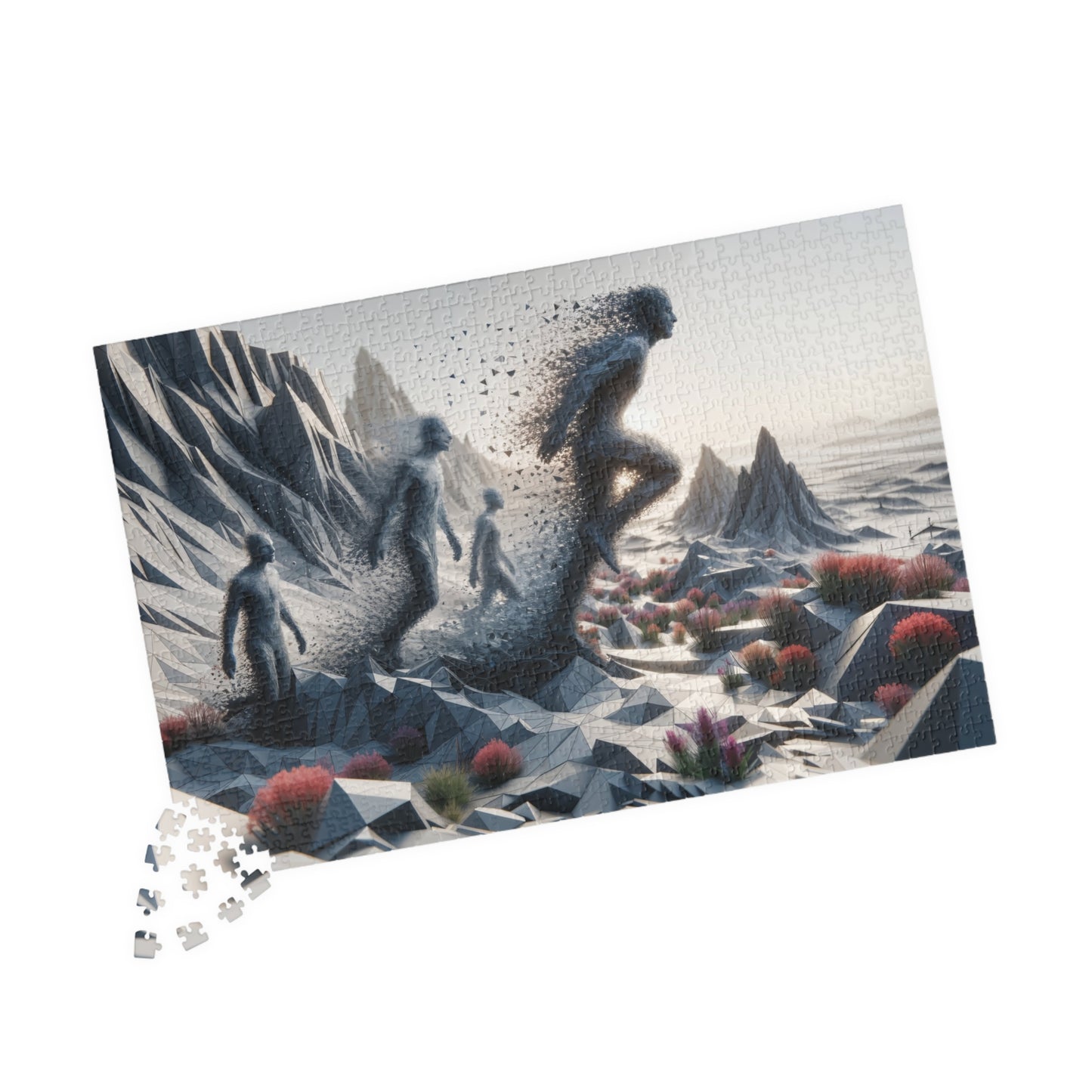 Geometric Human Forms Puzzle - Low-Poly Art Mountain Landscape
