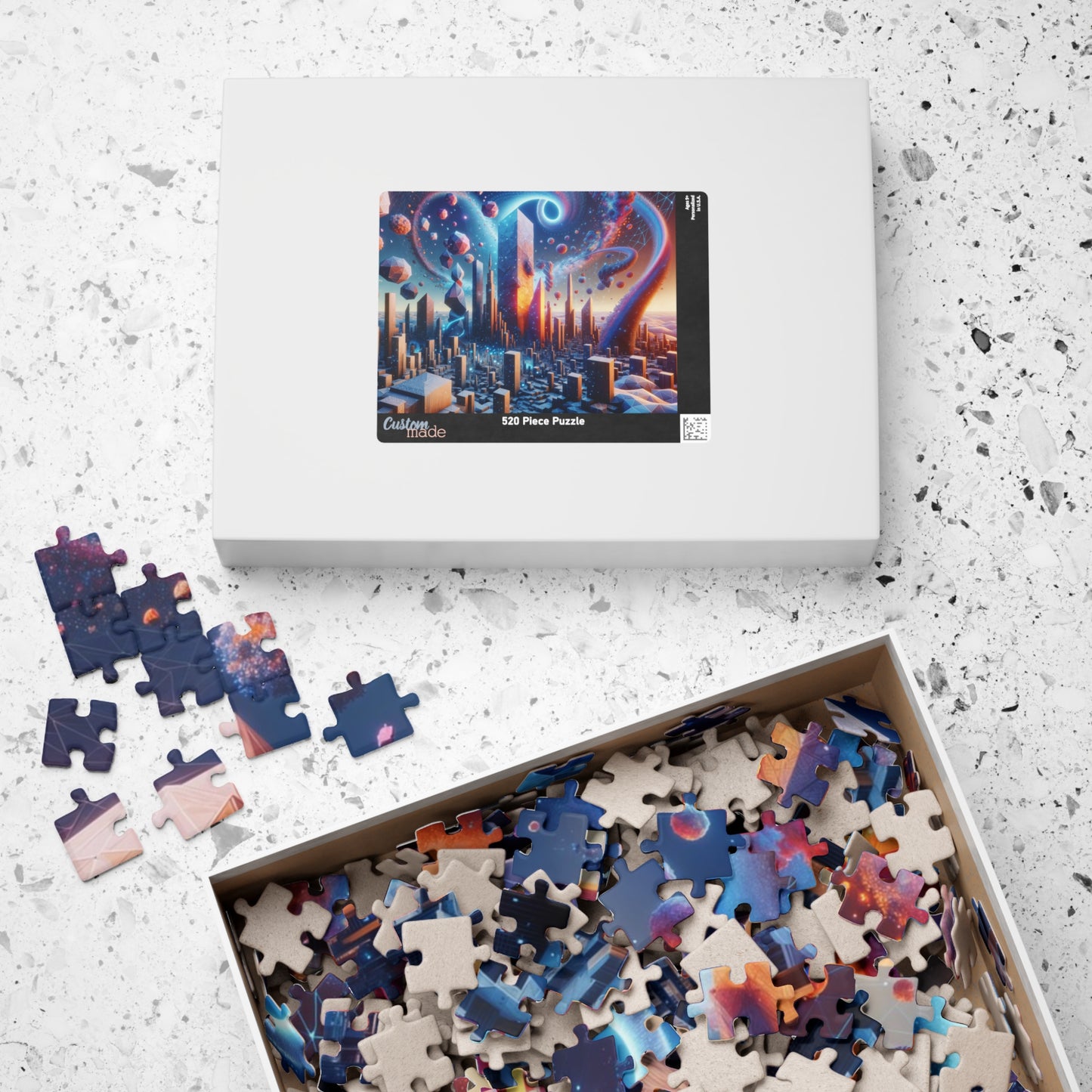Cosmic Energy Cityscape Puzzle - Futuristic Metropolis with Swirling Patterns