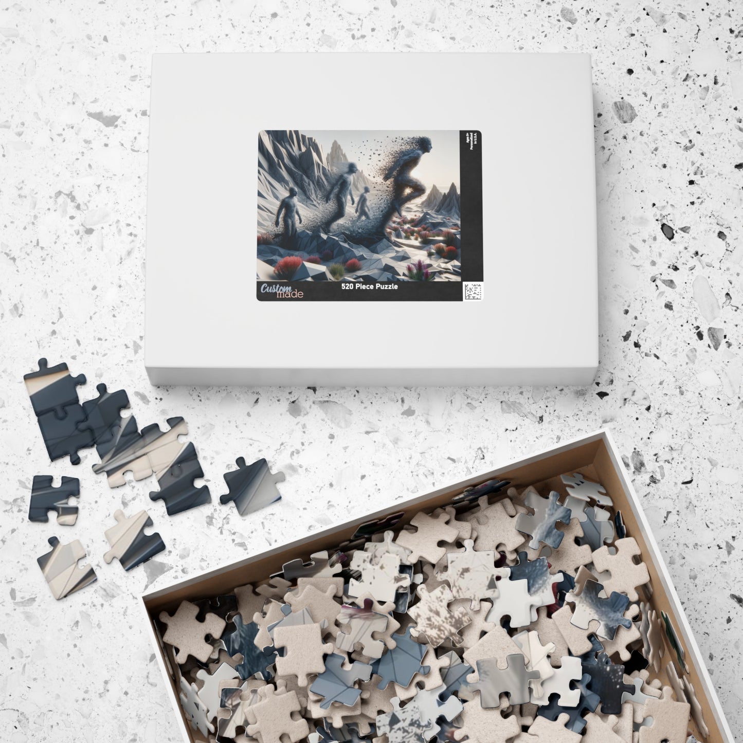 Geometric Human Forms Puzzle - Low-Poly Art Mountain Landscape