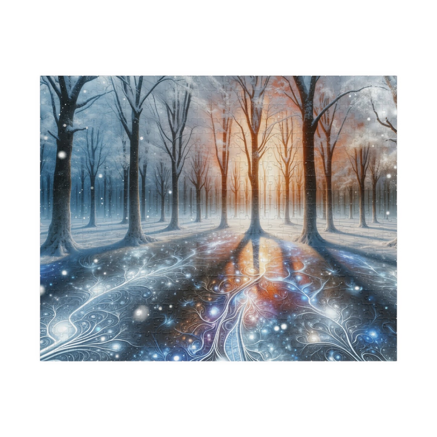 Winter Enchantment Puzzle - Snow Forest with Glowing Fractal Ground