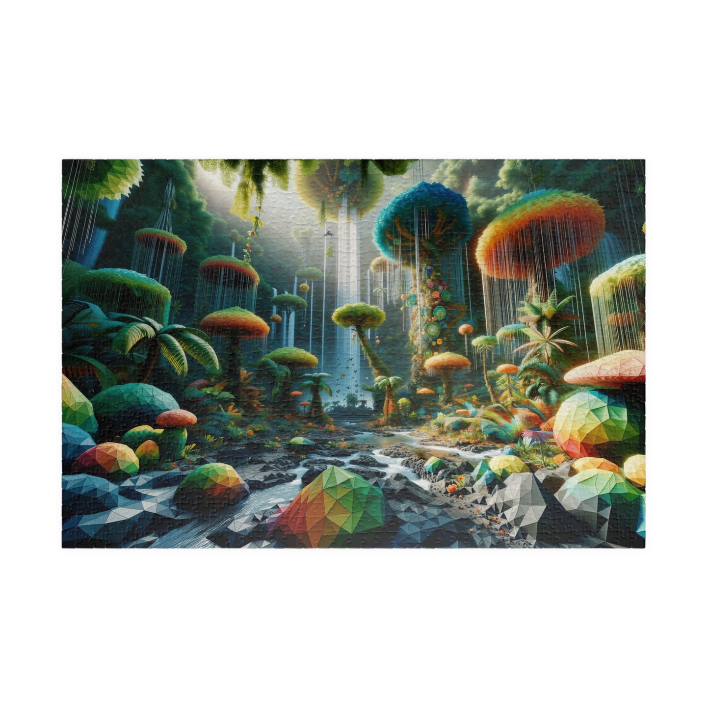 Crystal Jungle Puzzle - Geometric Paradise with Vibrant Plant Life