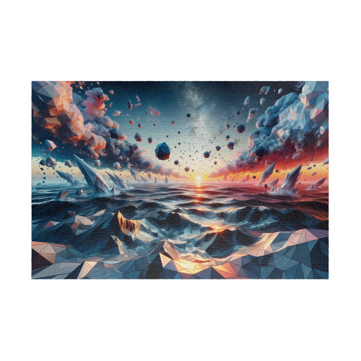 Oceanic Polygons Puzzle - Geometric Sunset Seascape