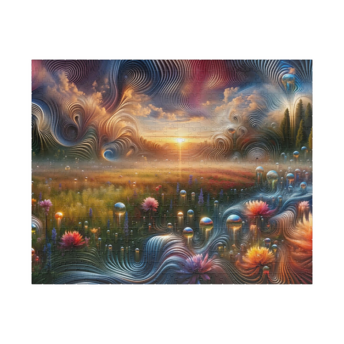 Fluid Sky Meadow Puzzle - Surreal Landscape with Swirling Patterns