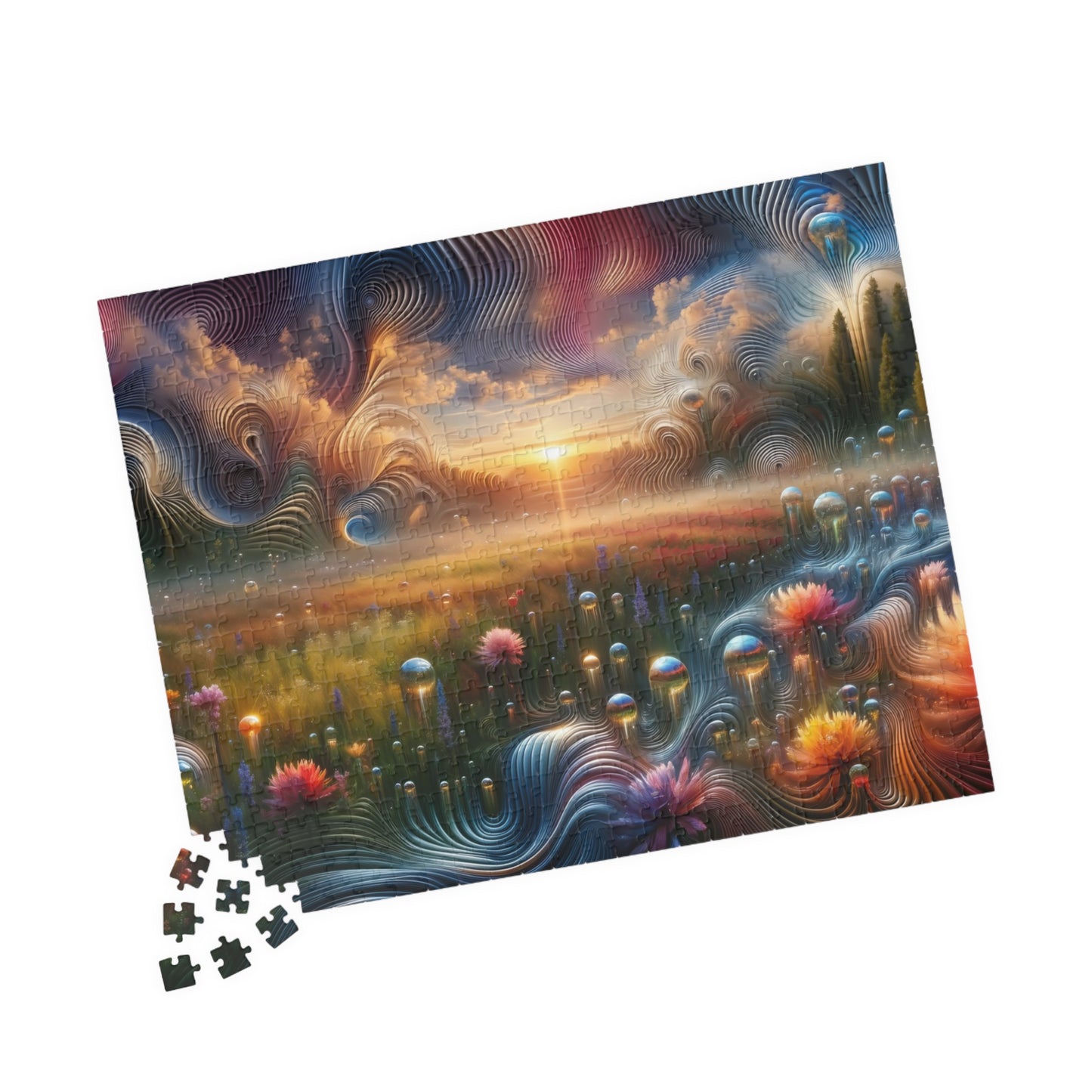 Fluid Sky Meadow Puzzle - Surreal Landscape with Swirling Patterns
