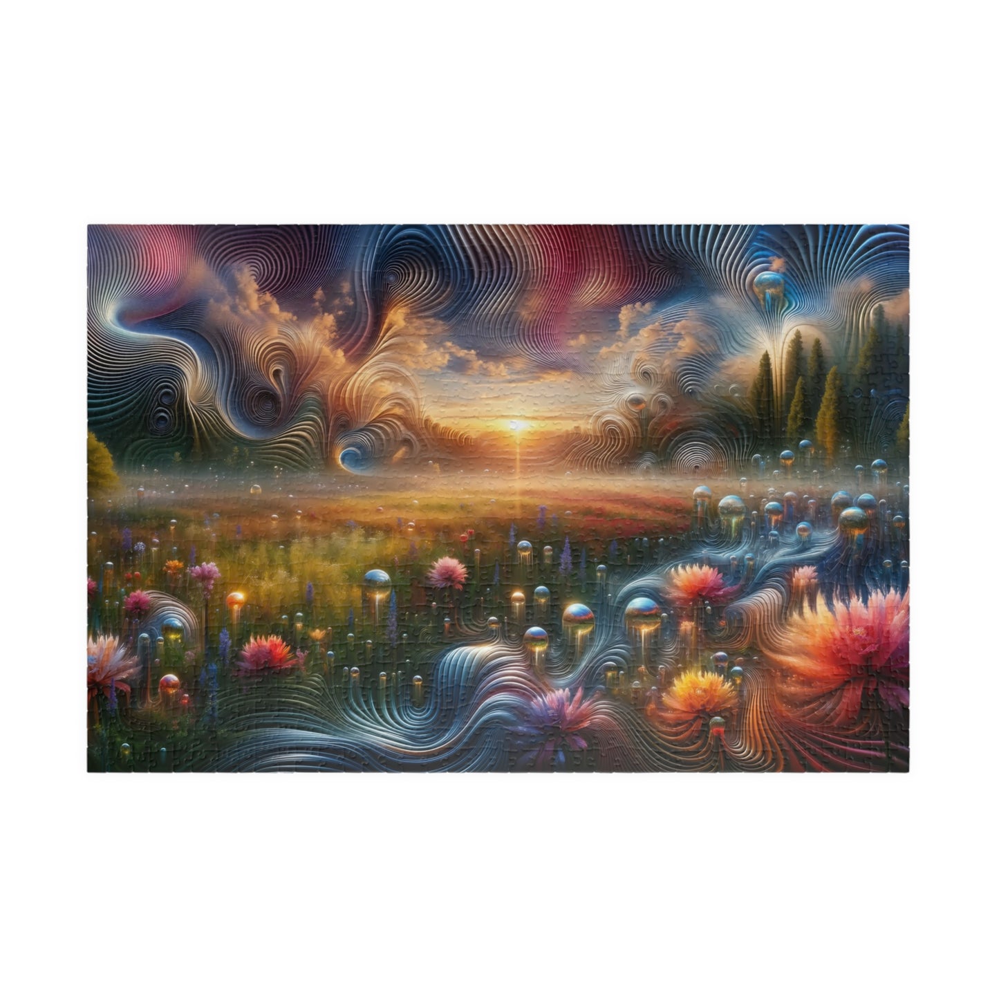Fluid Sky Meadow Puzzle - Surreal Landscape with Swirling Patterns