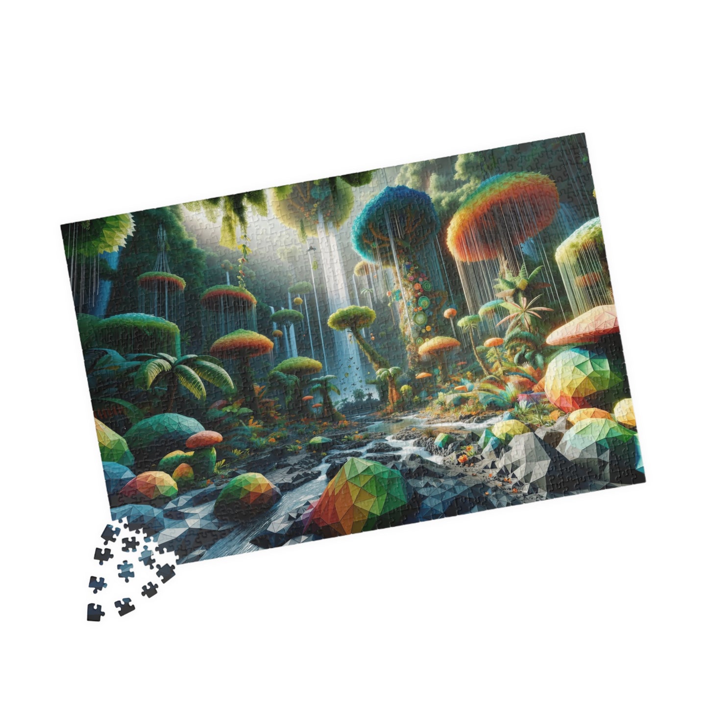 Crystal Jungle Puzzle - Geometric Paradise with Vibrant Plant Life