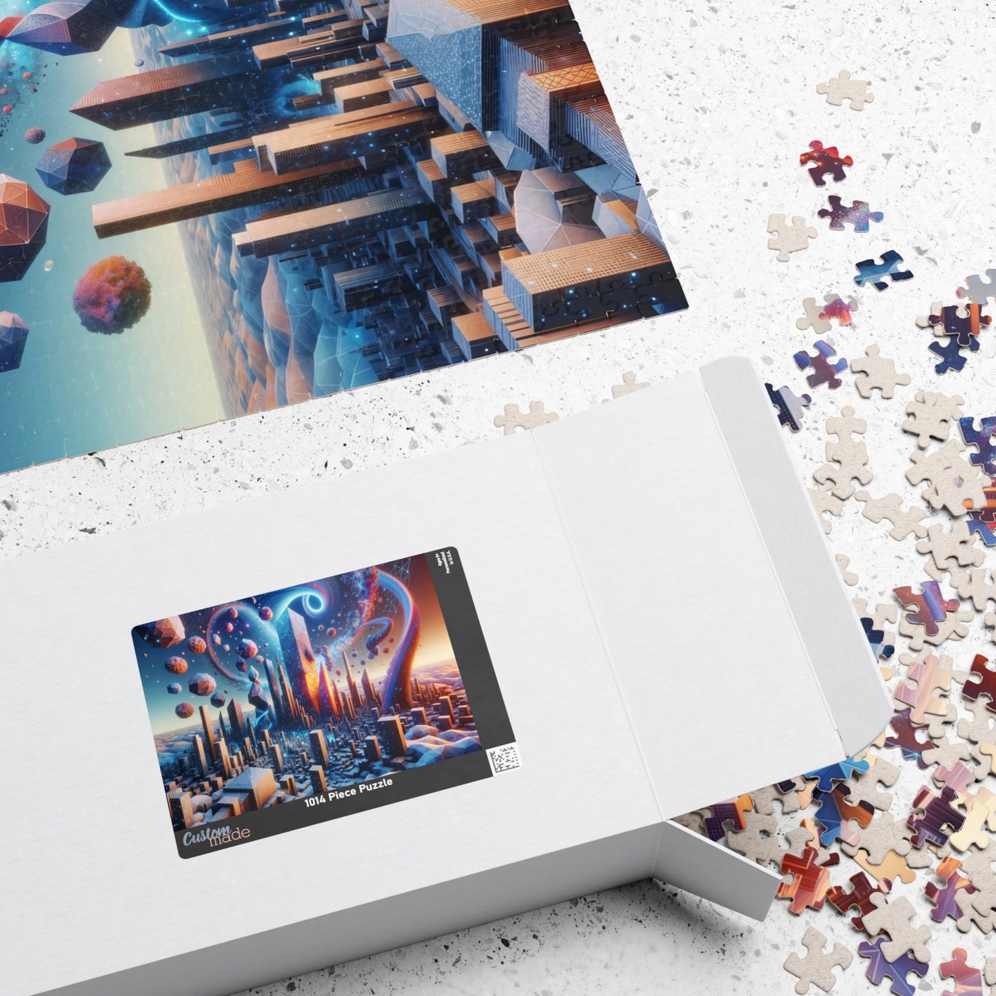 Cosmic Energy Cityscape Puzzle - Futuristic Metropolis with Swirling Patterns