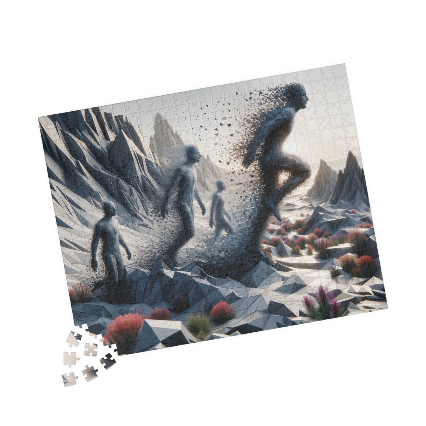 Geometric Human Forms Puzzle - Low-Poly Art Mountain Landscape