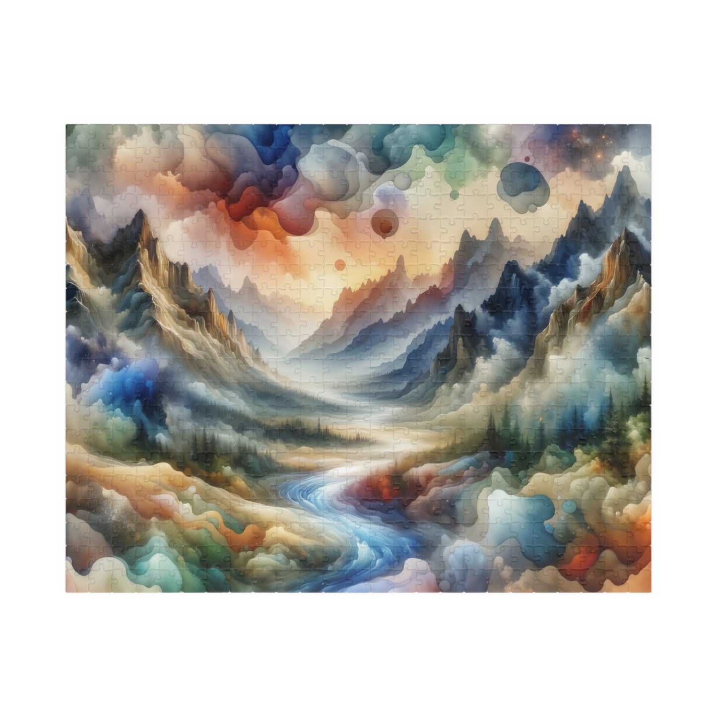 Ethereal Valley Puzzle - Flowing Watercolor Landscape