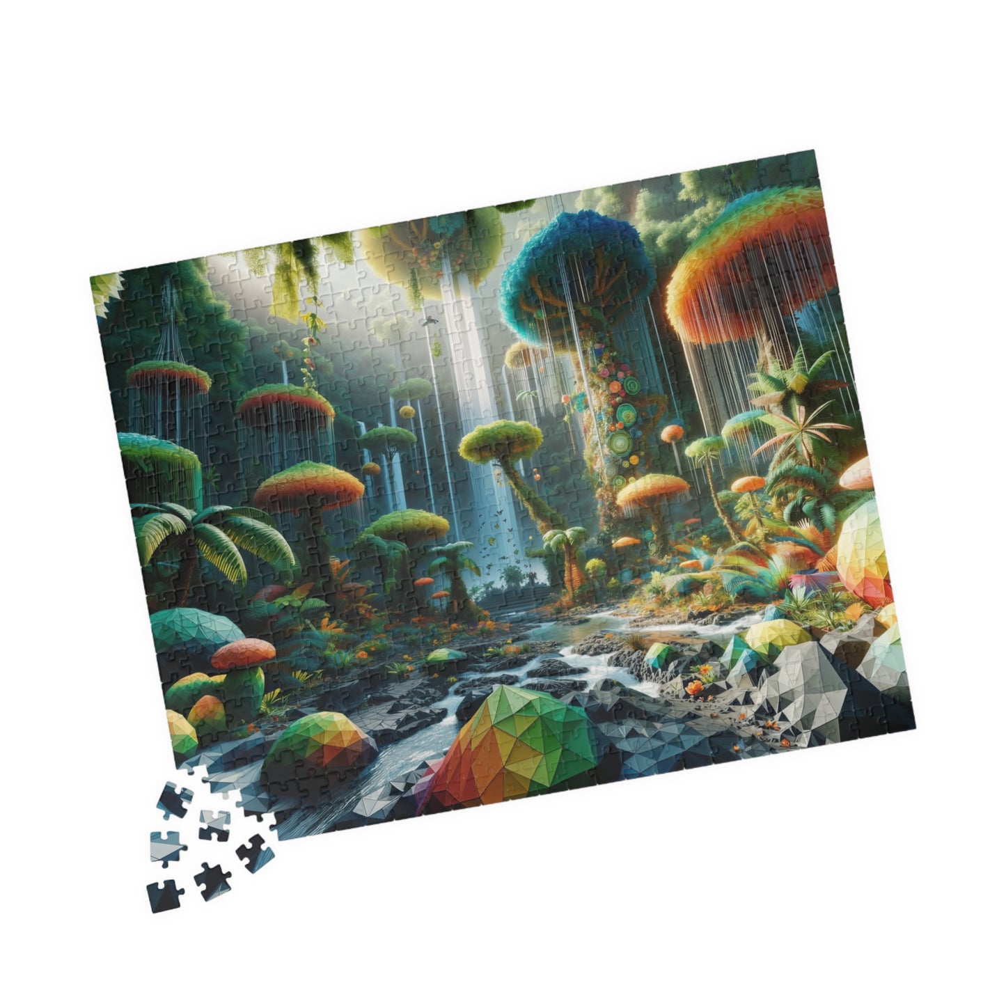 Crystal Jungle Puzzle - Geometric Paradise with Vibrant Plant Life
