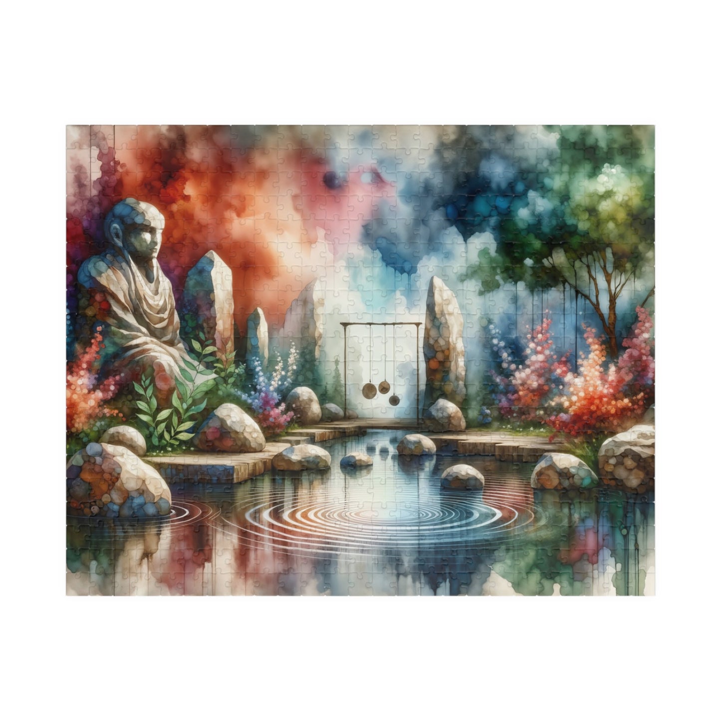 Zen Buddha Sanctuary Puzzle - Meditative Watercolor Scene