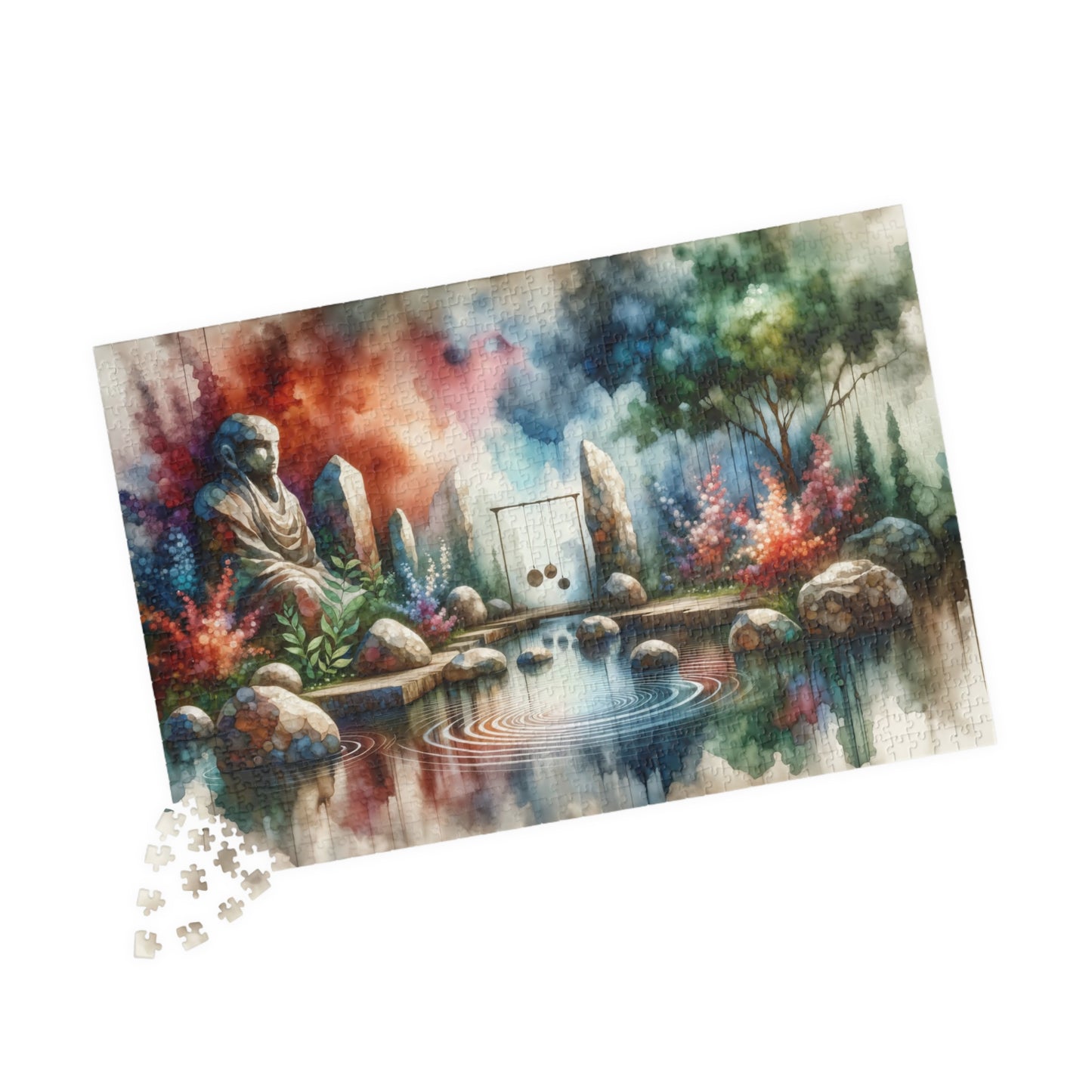 Zen Buddha Sanctuary Puzzle - Meditative Watercolor Scene