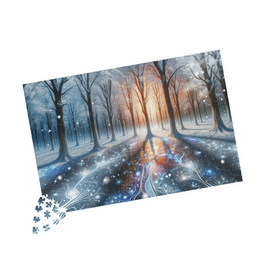 Winter Enchantment Puzzle - Snow Forest with Glowing Fractal Ground