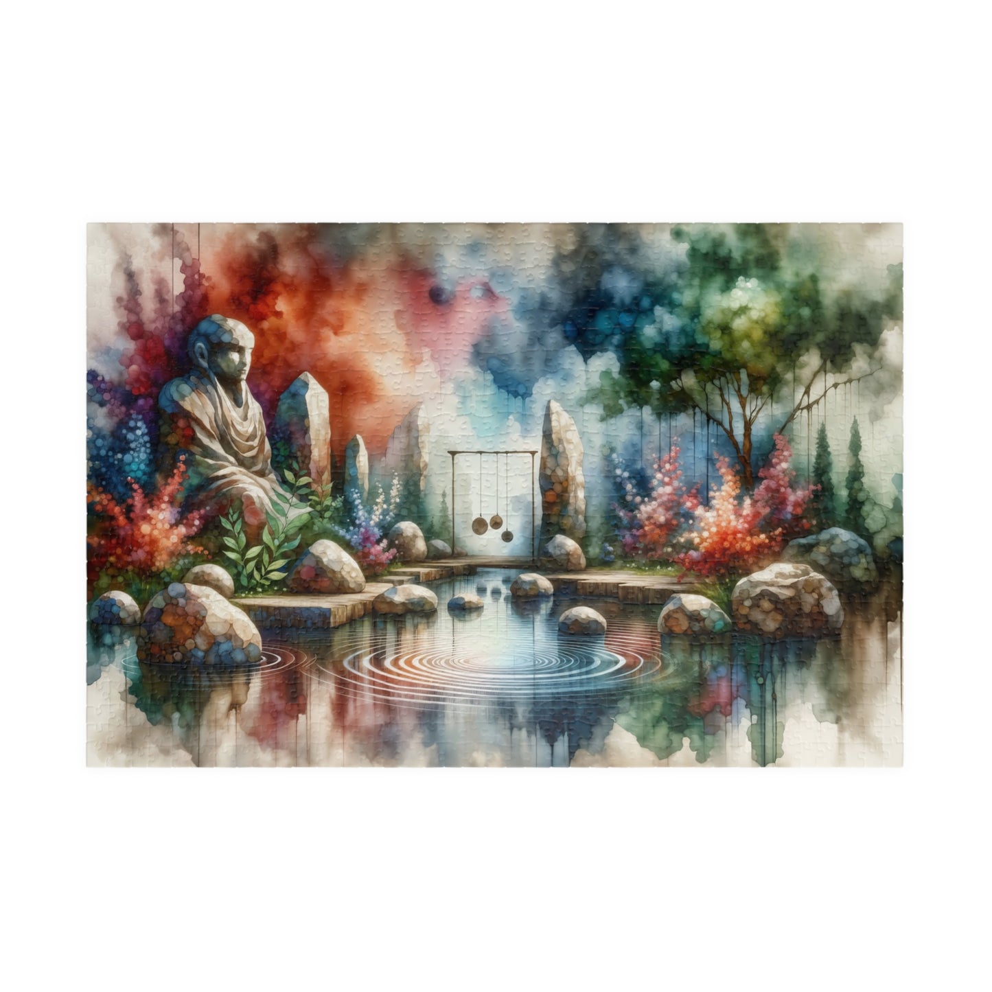Zen Buddha Sanctuary Puzzle - Meditative Watercolor Scene